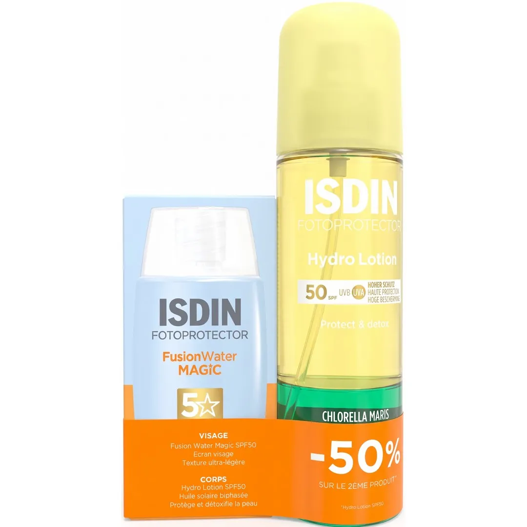 ISDIN FOTOPROTECTOR FUSION WATER MAGIC SPF50 50ML + HYDRO LOTION SPF50 200ML PACK