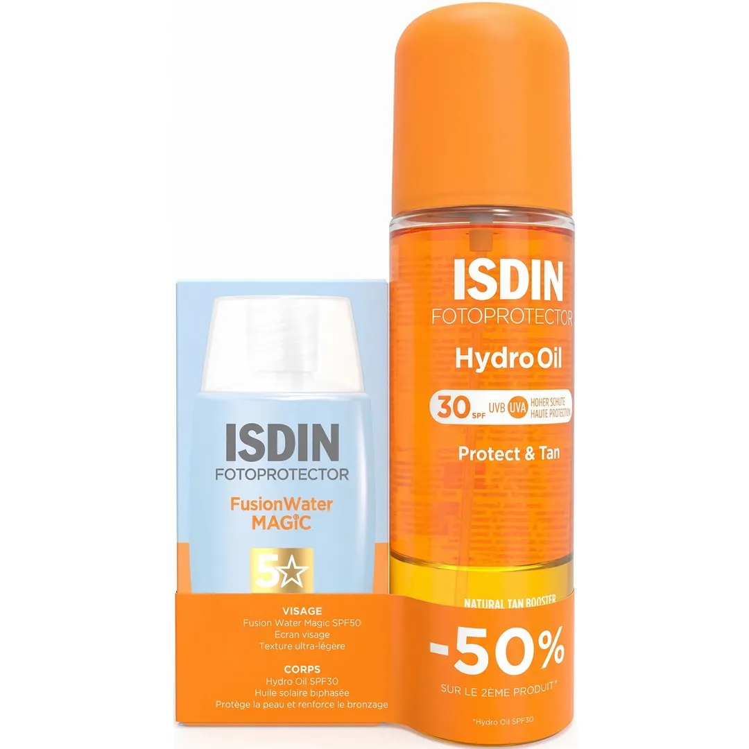 ISDIN FOTOPROTECTOR FUSION WATER MAGIC SPF50 50ML + HYDRO OIL SPF30 200ML PACK