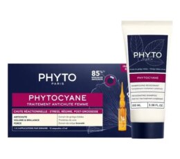 PHYTO PHYTOCYANE TRAITEMENT ANTICHUTE PRÉACTIONNELLE FEMME AMPOULES 12x5ML + SHAMPOOING REVIGORANT 100ML OFFERT